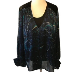 NWT Nicole Richie Sheer Water Color Dressy Cape Top Button Front Top  XL READ